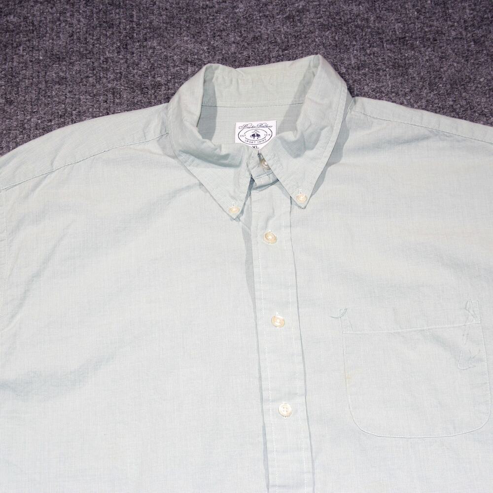 Vintage Brooks Brothers Sport Shirt Mens XL Mint Green Timeless Luxury Pin Check